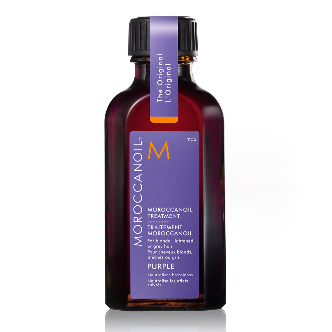 Uusi tapa kokea Moroccanoil Treatment: hoitoöljy sisältää violetteja pigmenttejä vaaleiden, vaalennettujen tai harmaiden hiusten kellertävyyden torjumiseksi